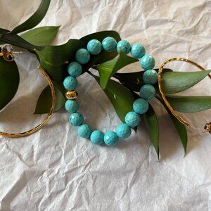 Nest Jewelry Set - Turquoise Bracelet & Gold Hoop Earrings